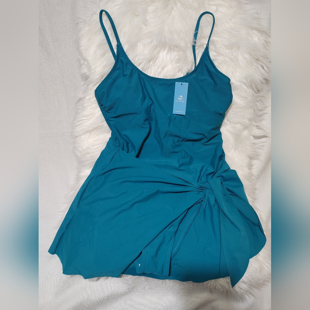 CUPSHE Women's One Piece Swimsuit Scoop Neck Adjustable Straps Knot Front size L